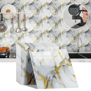 Self-Adhesive Marble Tile Stickers Set, Waterproof PVC Marble Backsplash Wallpaper Wall Decor, Waterproof Wall Decal, Durable Floor Tiles, Easy to Apply and Remove, Perfect for Living Room Kitchen Bathroom