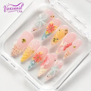 Voxinail Lab | Ocean Petal Walk | Handmade Floral Stiletto Press-On Nails | Acrylic, Reusable, Long-Lasting