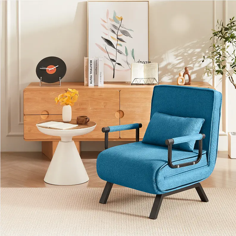 5-in-1 Convertible Chair Bed Sleeper for Adults: 5-Position Adjustable, with Pillow, Comfy Single Futon for Small Spaces, Apt & Office