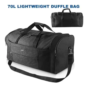 70L Extra Large Tactical Male Travel Duffle Bag - Perfect Travel Bag, Multi-Compartment Oxford Cloth Gym Luggage with Trolley Sleeve & Backpack Straps, Black Weekender