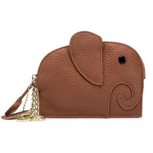 Women's Cowhide Texture Elephant Print Coin Pouch Wallet - Plain Design, Embroidered Ears, Secure Zipper, Key Ring, Portable Multi-Purpose Mini Leather Cute Character-Themed Wallet for Earphones, Bank Cards, Loose Change, Character-Themed Women's Wallets,