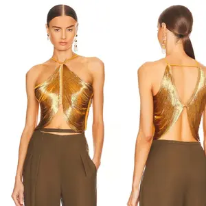 Women's Halter Neck Fringed Cut - Out Crop Top