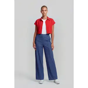 Chambray Pintuck Wide-Leg Pants