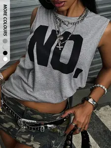 Women's No. Slogan Short Tank Top, Womenswear, Fitted Casual Style, Organic Textile Material, Perfect for Streetwear & Loungewear, Everyday