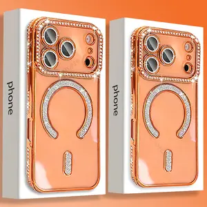 Phone Case: The New Fashionable Mobile Phone Case Adopts a Diamond Design with a Lens Film, Is Compatible with iPhone 17, 16, 15, 14, and 13 Pro Max Plus Models, and Includes an Anti-fall Magnetic Protective Case.