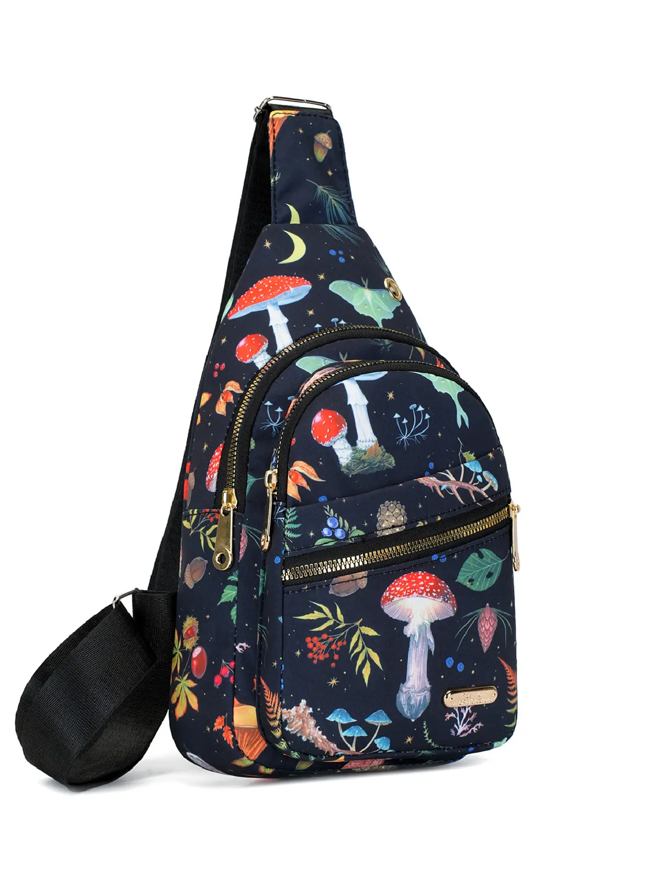 Simple and stylish mushroom-patterned multi-compartment waist bag, Casual Bum Bag, with multiple zippers, women's daily easy-to-match lightweight and durable crossbody bag, Lightweight Waist Bags