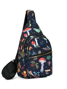 Simple and stylish mushroom-patterned multi-compartment casual waist bag with multiple zippers, women's daily easy-to-match lightweight and durable crossbody bag, Zipper Fanny Pack