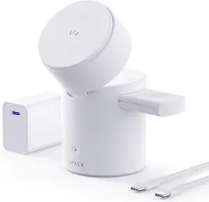 iWALK 3-in-1 Charging Dock, Multi-Angle Rotation, Strong Magnetic Alignment, Easy Wireless Charging, Hands-Free Convenience for Daily Routines | White Adjustable Charger