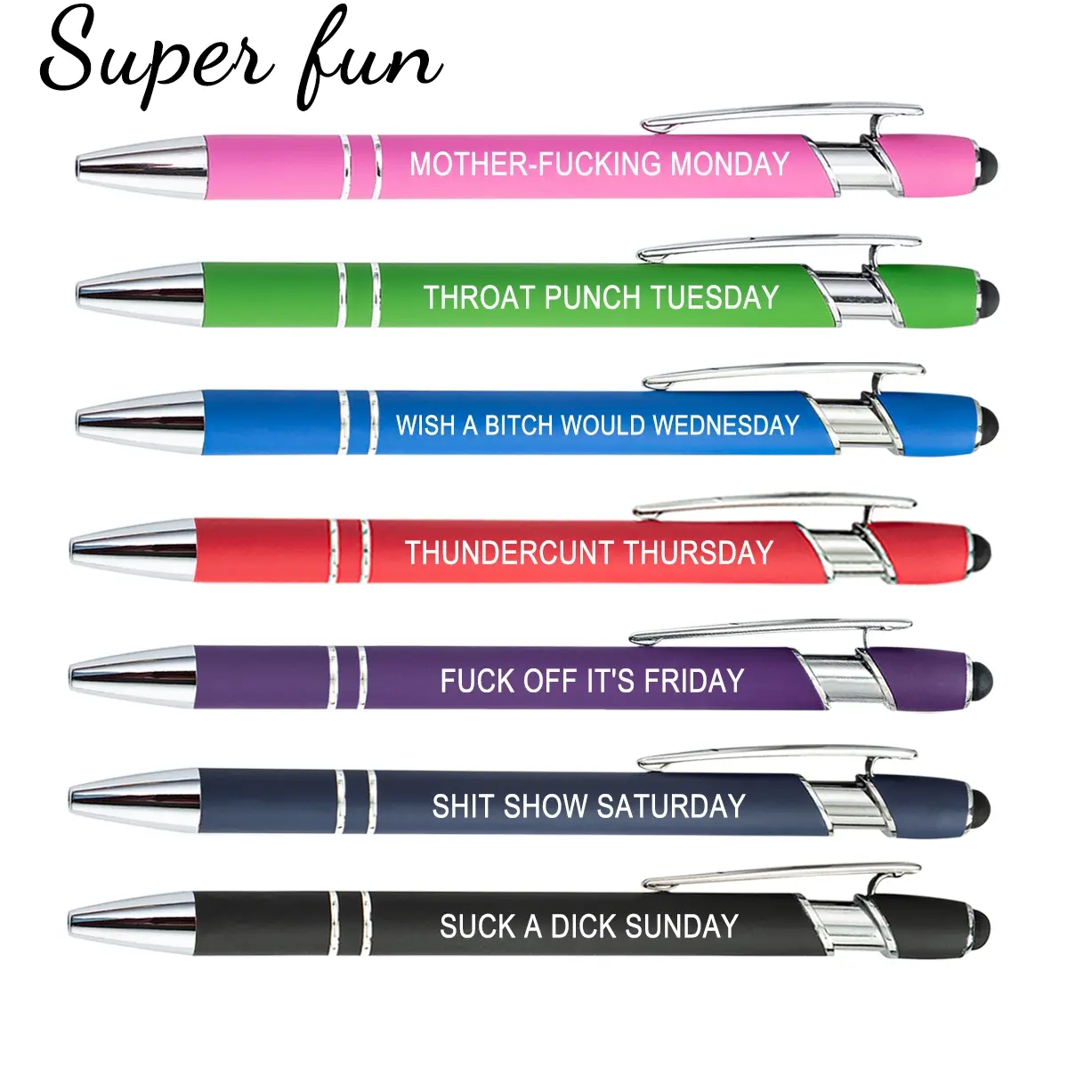 Funny Novelty Pens, Ball Point Pens, 14/7pcs Ballpen Set Swear Word Daily Pen Set, Office Pens with Sayings for Each Day of The Week, with Stylus Tip, Vibrant Positive Message Pens, Gift for Colleagues, Back to school supplies, Funny Teacher Pens