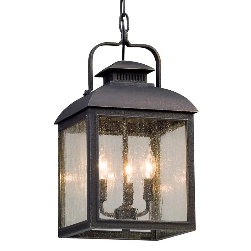 Chamberlain 3-Light Outdoor Hanging Pendant Fixture in Black with Elegant Glass Shades