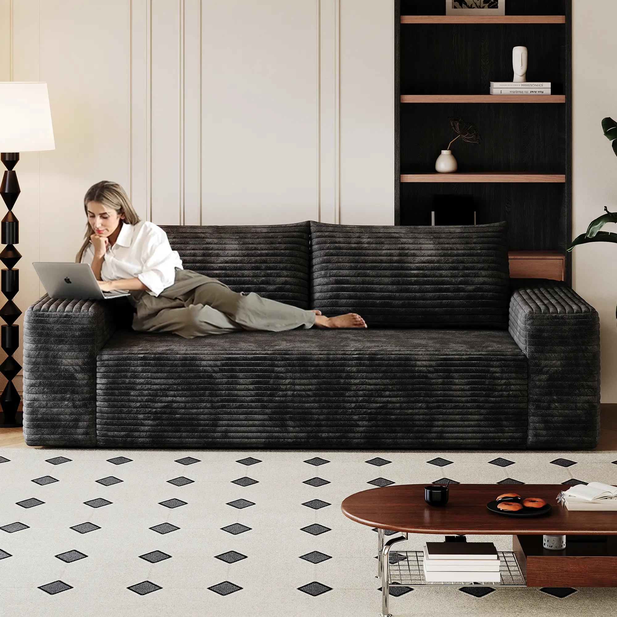 71" Cloud Loveseat Sofa Couch Modern Corduroy Boneless Couch with Deep Seat Memory Foam, Comfy 3 Seater Foam Floor Couches for Living Room Bedroom Apartment, No Assembly Required