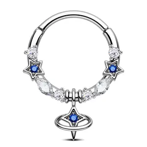 Oufer Celestial Nave Star Hinged Segment Septum Nose Piercing Dangle Piercing Ring Diameter 8mm 10mm