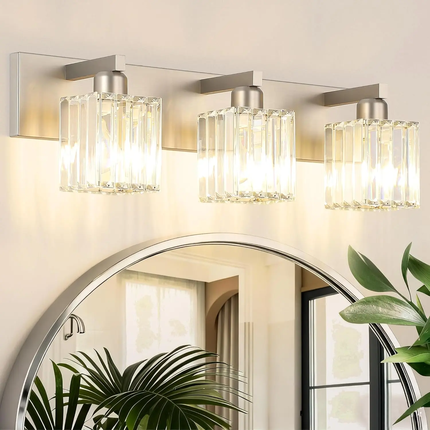 Brushed Nickel Vanity Light Bathroom Lighting Fixtures 3 Light Crystal Modern Bathroom Vanity Light (Exclude Bulb)