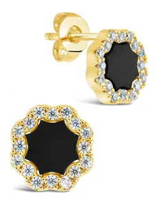 CZ Bezel Frame Rose Petal Stud Earrings