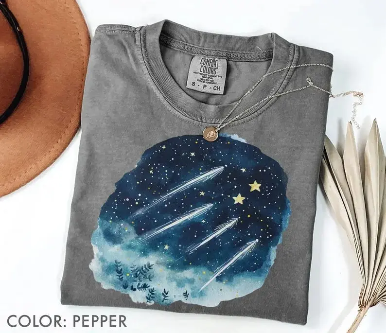 Comfort Colors Shooting Stars TShirt, Celestial Night Sky Tee, Meteor Starry Sky T-Shirt, Cosmic Galaxy Top, Space Lovers Gift, Astronomy Gift