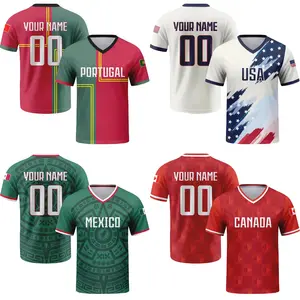 [Collection] Custom National Soccer Team Jersey, USA 2026 Customized Name Number Quick Dry V-Neck T-Shirt, Brasil Argentina Mexico France Germany England Portugal Iran Canada, Fans Football Kit Sportswear Apparel