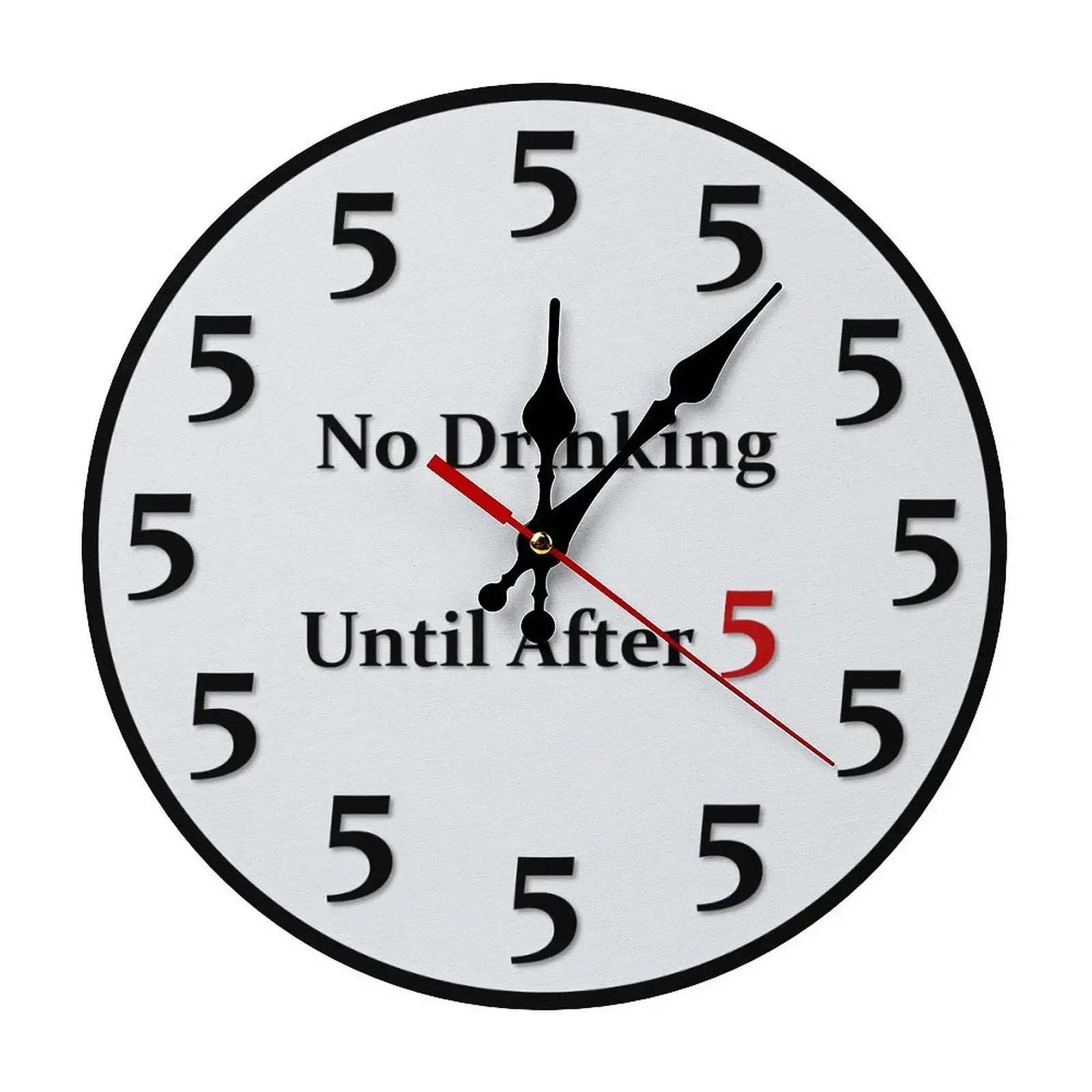 10/12 in Round No Drinking Until After 5 Wall Clock | Funny All 5 Numeral MDF Silent Clock | Novelty Gift For Wine & Beer Lovers | Humorous Office Decor | Home Supplies | Battery Not Included