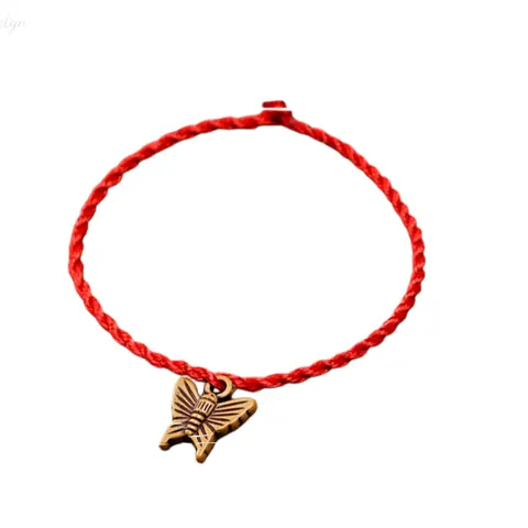Forest-Themed Red String Bracelet for Women Adjustable Braided Cord Bracelet, Antique Gold Animal & Leaf Charm, Boho Spiritual Stacking Accessory for Everyday Wear and Nature Lovers
