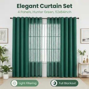 Summer Vibes, 52x95 Inch 4pcs Blackout and Sheer Curtains for Living Room Bedroom Linen Blackout Curtains, Grommet Luxury Black Out Curtains for Windows Apartment L69 L12