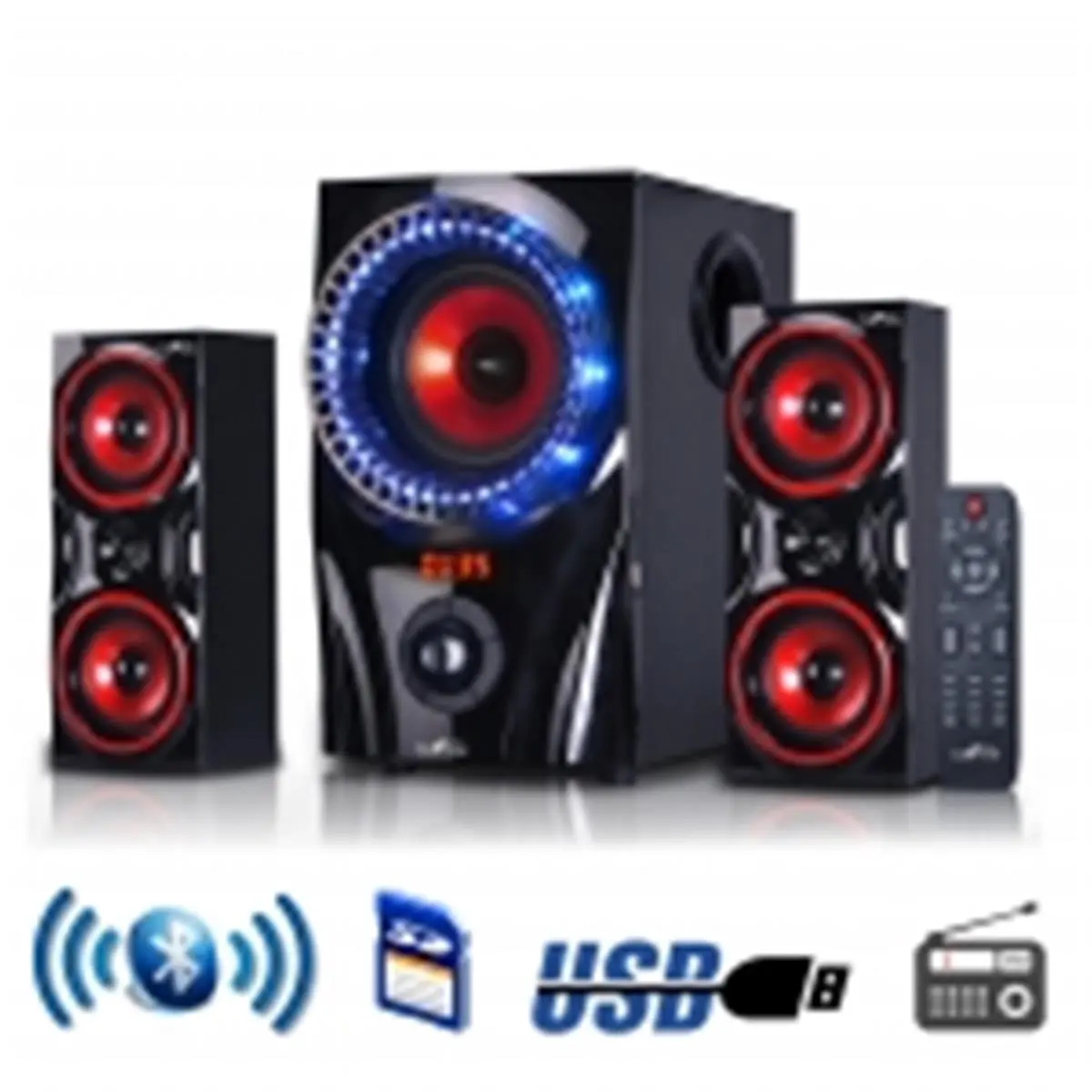 Befree Sound BFS-99X 2.1 Channel Surround Sound Bluetooth Enabled Home Theater Audio System with Amplifier Enclosure, Radio, Remote Controller, SD Support, Bass Speakers, Red