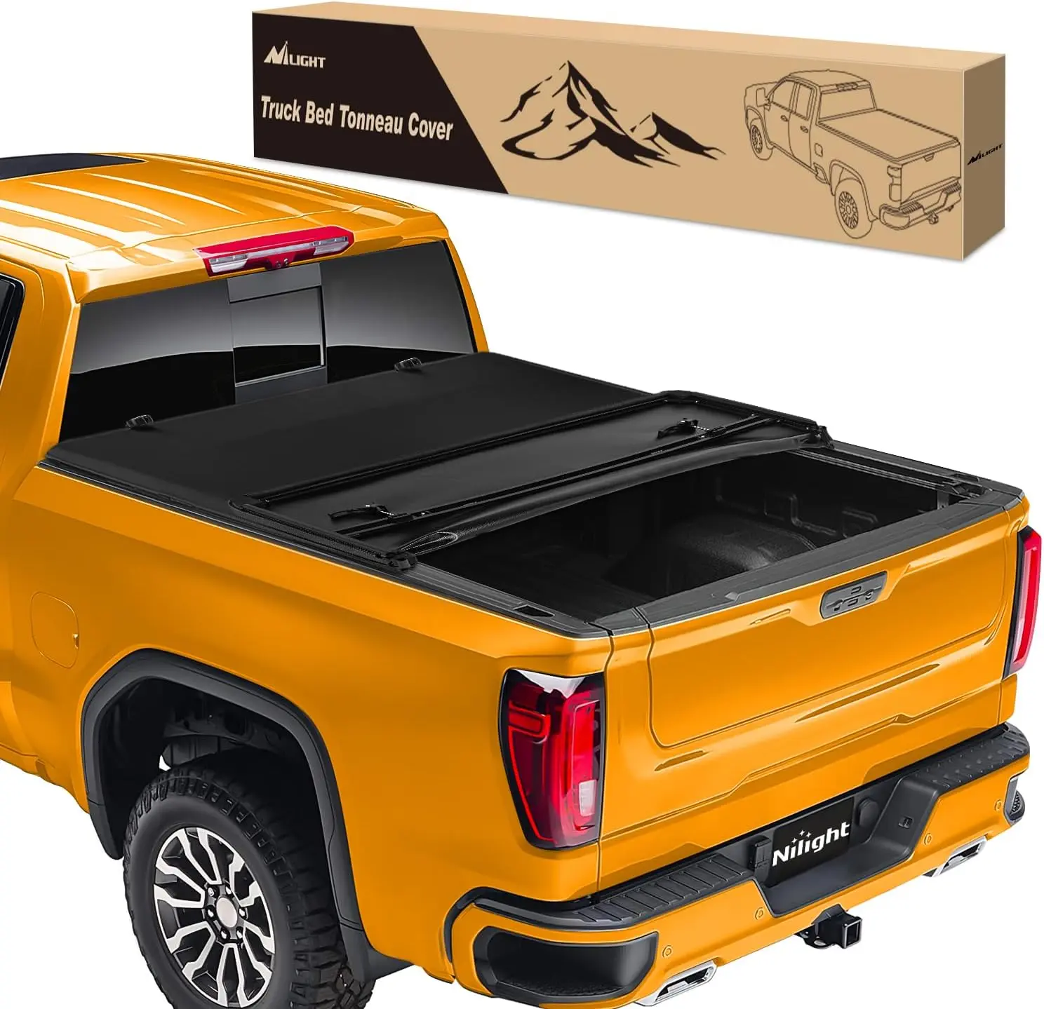 Nilight Soft Tri-fold Truck Bed Tonneau Cover - Double Layer PVC+Aluminum, Weather-proof, Secure Cargo Hold, Tailgate Lock Hold, Fast Knob Nut Fit for 6.7ft Chevy Silverado 1500, GMC Sierra 1500 (2014-2025) Car Exterior Accessory, Soft Covers