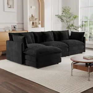 mikibama Modular Sectional Sofa, 111.5 Inch L Shaped Couch Set for Living Room, 3-Seater Comfy Cloud Couches with Movable Ottoman, DIY Combination, Chenille
