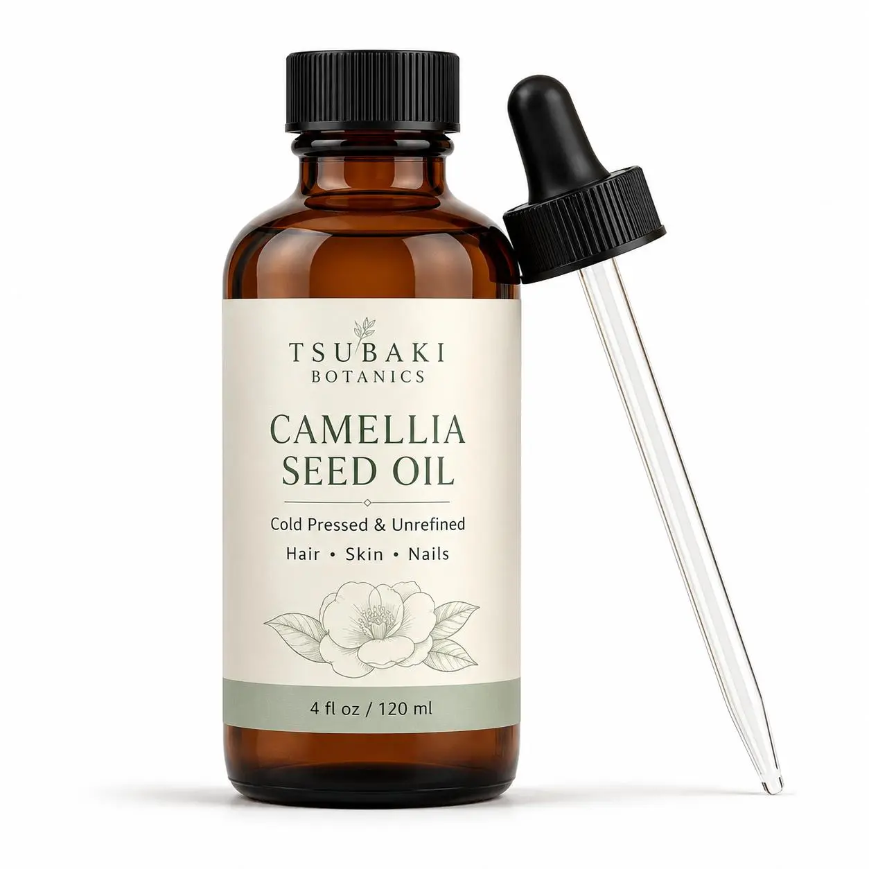 Cold-Pressed Camellia Seed Oil, Tsubaki Beauty Oil for Hair, Skin & Nails, Lightweight Facial & Hair Oil for Moisture, Shine and Radiant Glow