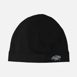 Syna World Printed Skull Cap with Letter Embroidery, Unisex Stylish Elastic Beanie Fitted for Streetwear Fashion, Trendy Headwear Accessories Embroidered Hat