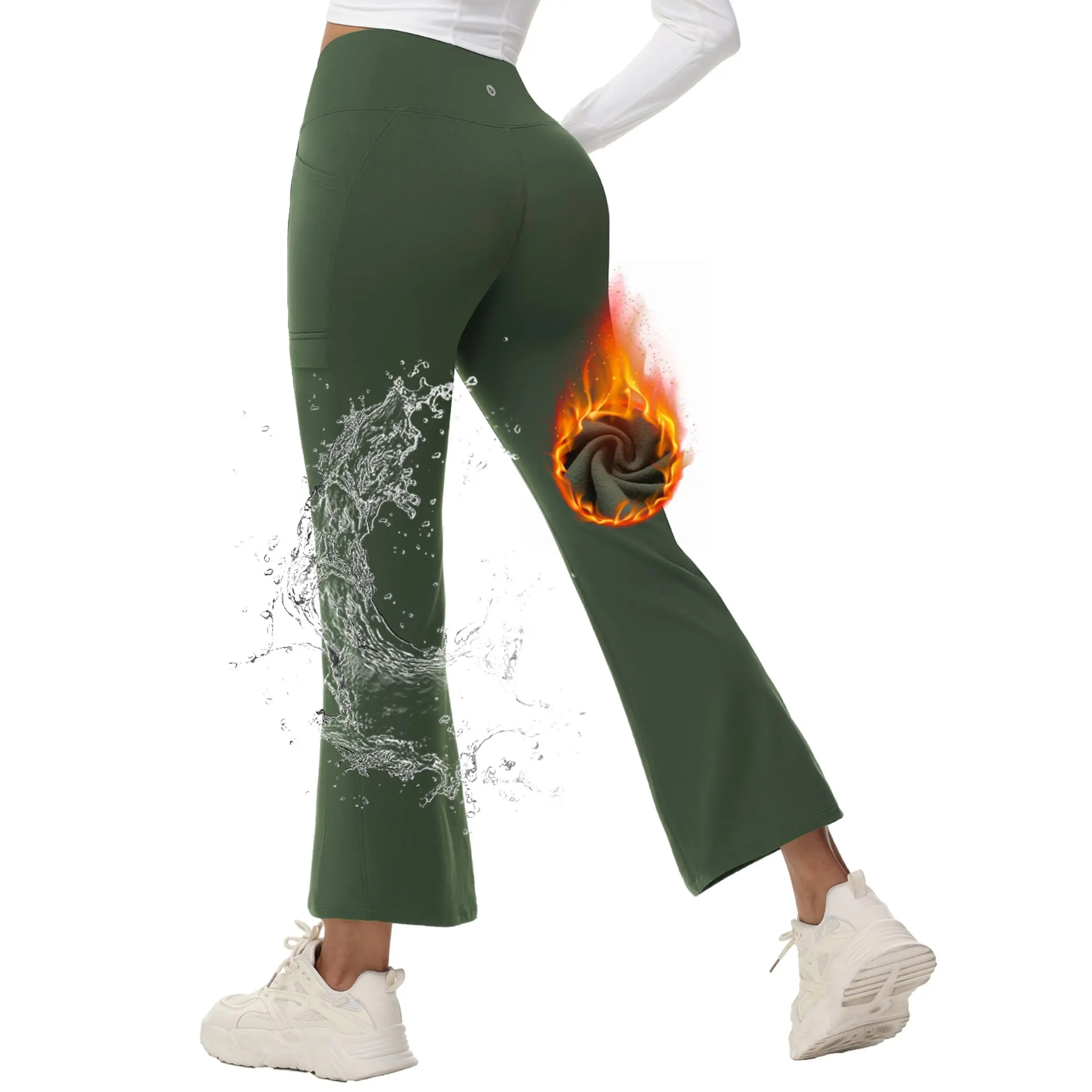 Baleaf Women's 27" Stretchy High Waist Fleece-Lined Winter Thermal Water-Resistant Crossover Flare Yoga Leggings, Warm Up Body Contour Bootcut Hiking Pants, Warm Up Pants