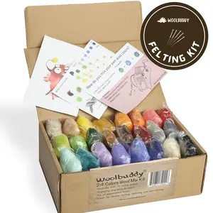 Needle Felting Wool Kit – 24 Mixed Wool Roving Colors for DIY Crafts | Woolbuddy