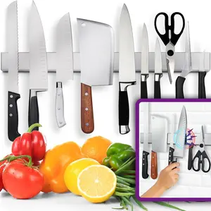 304 stainless steel magnetic kitchenware storage rack, home knife, chef knife, meat cutting knife storage, ideal choice for modern kitchens, anti cutting tools for knives, Father's Day gifts, kitchen supplies ﻿