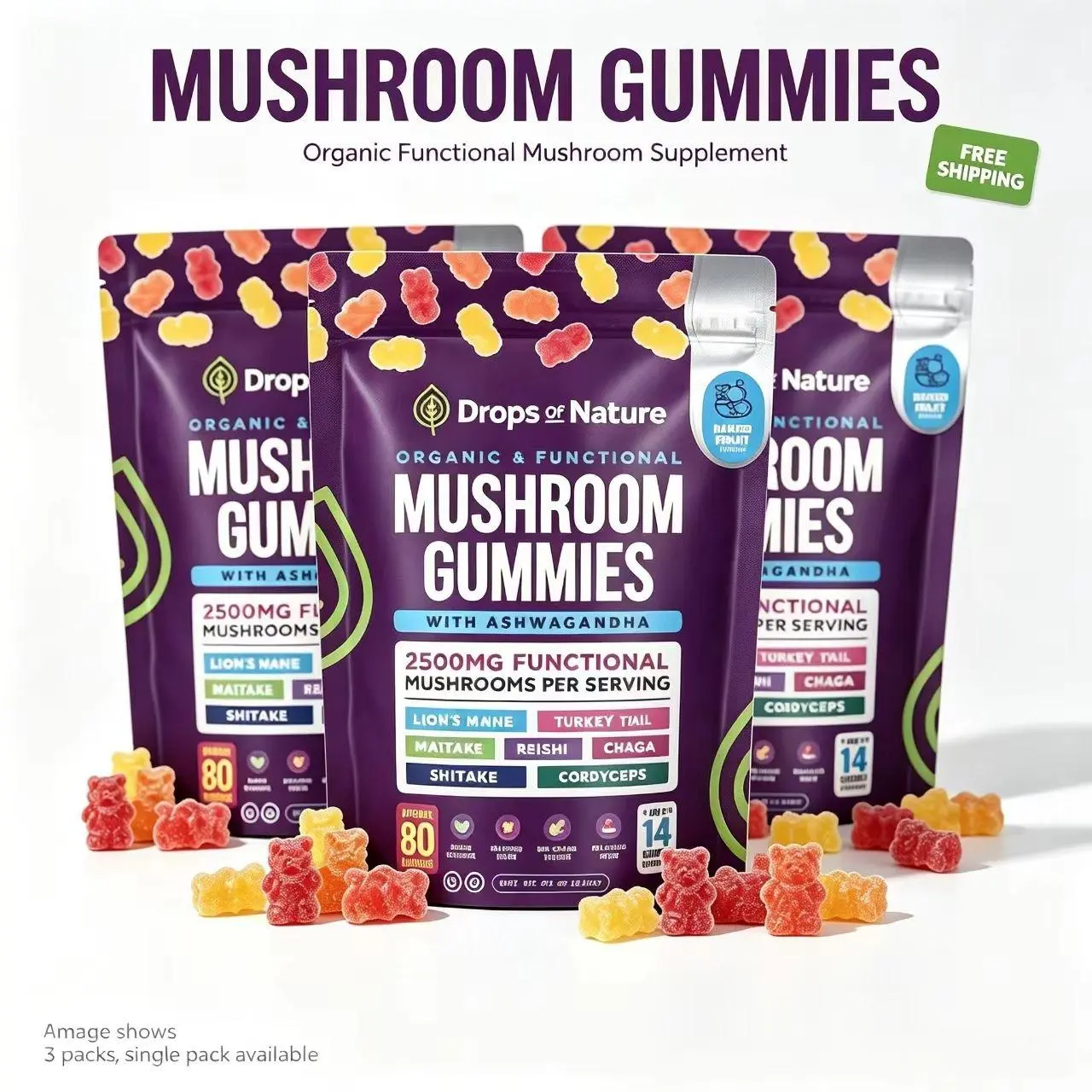 Mushroom Gummies Featuring Lion’s Mane, Organic Reishi, Turkey Tail, Boosts Energy and Stamina Sports, and Fitness 80 Gummies, All Natural Sleep Gummy Supplement