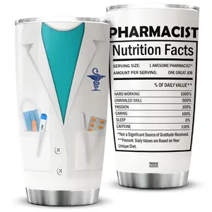ZOXIX Pharmacist Nutrition Facts Tumbler Cup 20oz Pharmacy Technician Gifts For Coworkers Drug Dealer Mug Funny Saying Cups With Medical Pharmacology Healthcare Provider Gifts