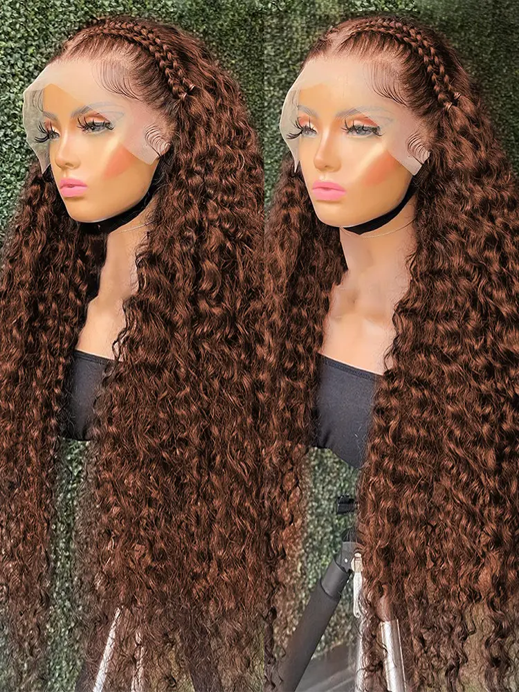 [New In] 180% Denisty 13x6 Chocolate Brown HD Deep Wave Lace Frontal Wigs Human Hair for Women Brown Deep Curly Lace Front Wigs Brazilian Virgin Human Hair Pre Plucked with Baby Hair