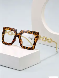 Women's and men's tortoiseshell square frame glasses, fashionable new style with decorative flat lenses