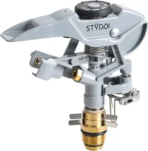 STYDDI Metal Impact Sprinkler Head, Zinc-Alloy Pulsating Water Sprinkler Head with 1/2" NPT Thread, Metal Adjustable Circle Pattern Impulse Sprinkler Head for Lawn, Yard, Garden, 20' - 43' Spray Radiu