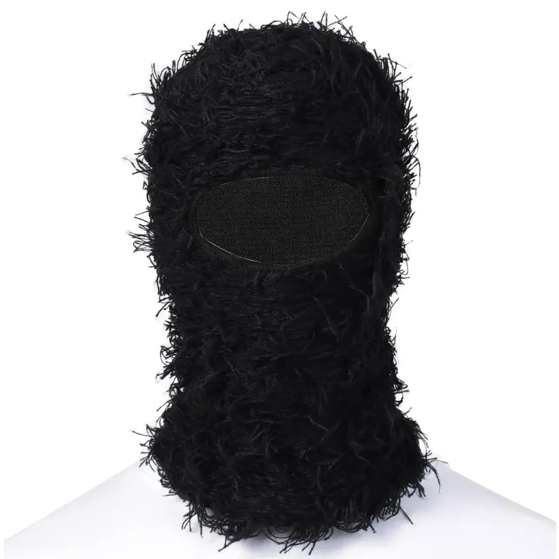 Winter Furry Distressed Balaclava Face Covering - Knitted, Windproof Full-Face Ski Mask for Men & Women - Warm, Stylish Cold-Weather Outdoor Gear