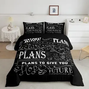 Feelyou Queen Size Christian Jeremiah Bible Verse Digital Print Microfiber Black Duvet Set - 2 Pillow Cases, Christianity Bedroom Bedding Set