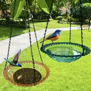 Plastic Hanging Bird Feeder with Water Dish and Chain, Hanging Hummingbird Feeder, Perfect Outdoor Garden Decor Gift for Bird Lovers, Versatile Hanging Bird Bath