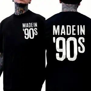 90s Retro Letter Double-Sided T-Shirt Simple Style High-End Sense Commuting Sports Leisure Street Wear Unisex Tops Made in '90s Bold Statement Piece Comfortable Versatile