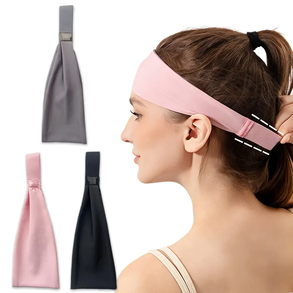 Adjustable Workout Headbands For Women, Sweat Wicking Non Slip Ponytail Hair Bands, 2 Pack Solid Color Stretch Sports Headband, Soft Elastic Yoga Running Fitness Summer Hair Accessories
