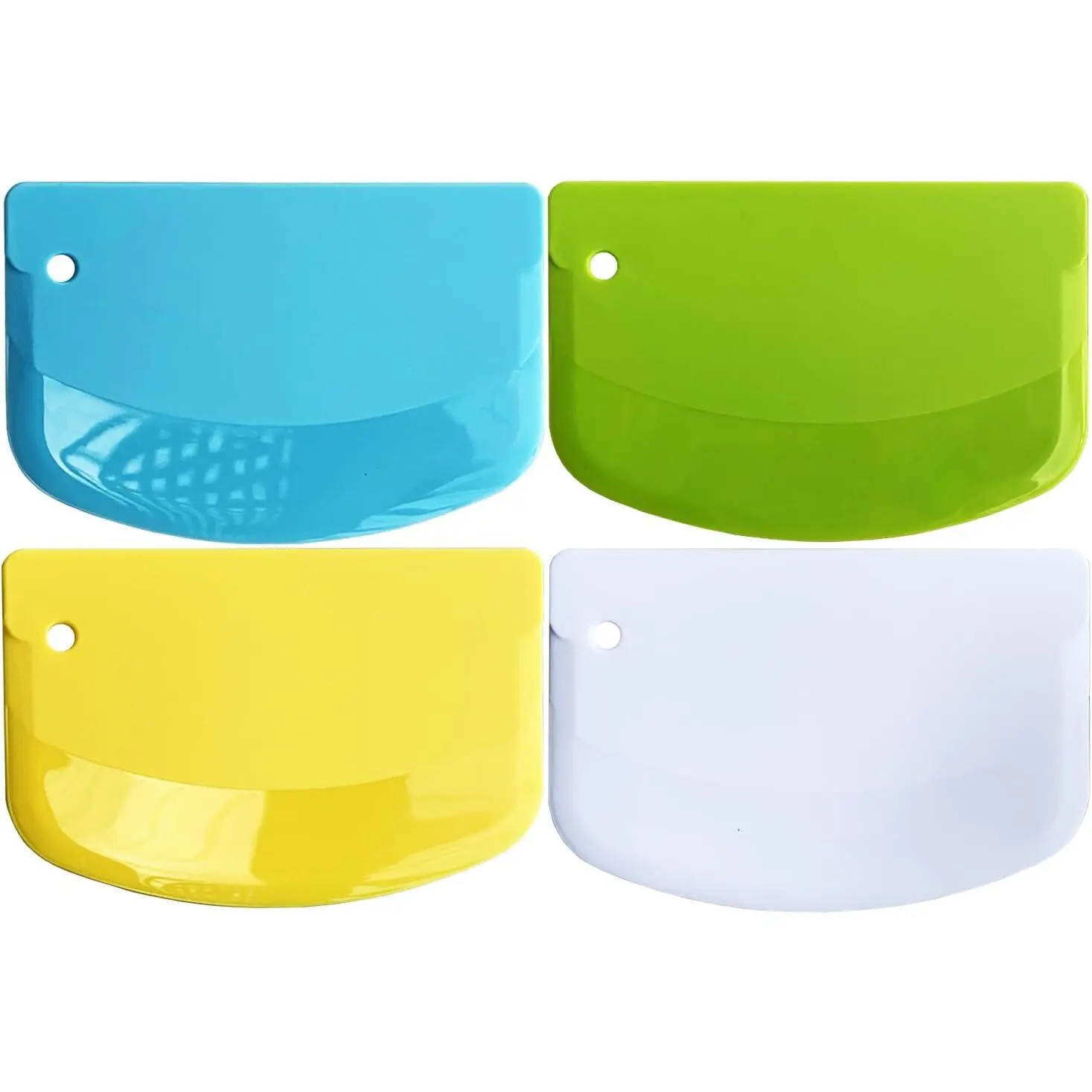 Hard Bench Scraper Dough Scraper for Baking, 4 count  PP Plastic Flexible Dough , -Safe Plastic Bread Making Tools Cake Dough Fondant Icing (White, Green, Yellow, Blue)