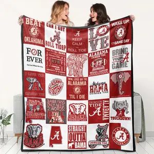Alabama Crimson Tide Flannel Blanket, Soft Warm Sports Style, Multi-Purpose Throw for Sofa Bed Office Camping, Fan Gift