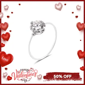 Delzzad 1-2ct Solitaire Prong Fishing Line Ring Band D Color VVS Synthetic Moissanite S925 Clear Thread Ring Jewelry Perfect Birthday Dating Engagement Wedding Anniversary Gift