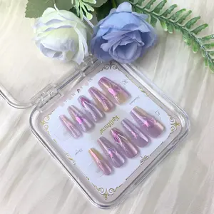 Kallfrane Handmade Wearable Nails Ocean Fish Tail Pattern Purple Dreamy Girl Cat Eye Manicure 250