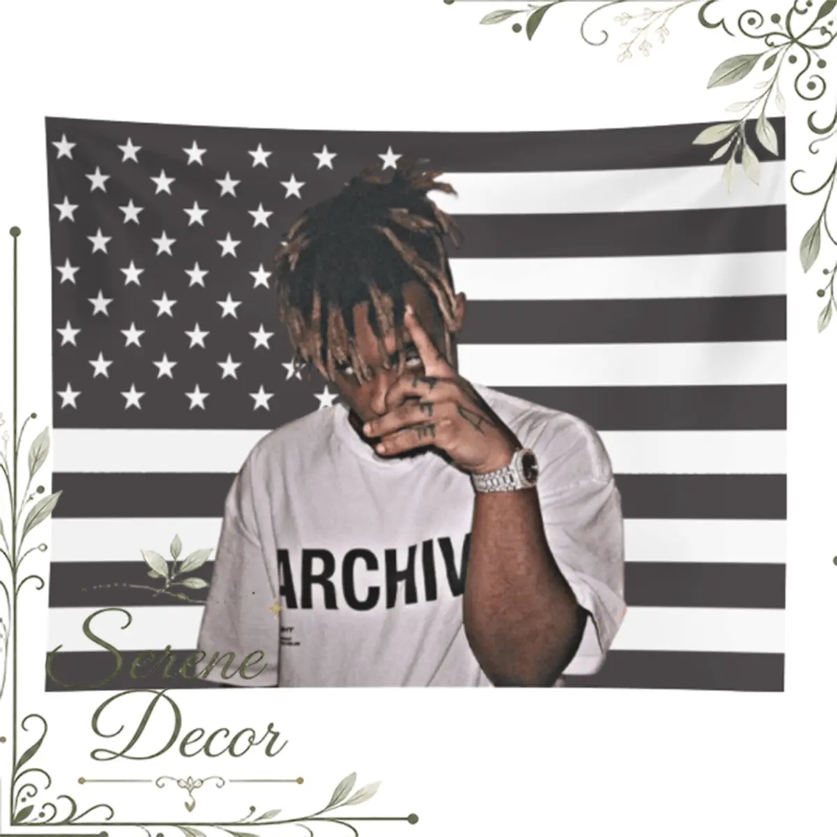 1PC Music WRLD Rapper Inspired Lightweight Signature Tapestry - Photo Prop, Hanging Wall Decoration for Teenage Boys' Bedroom, Men's Cave, Decorative