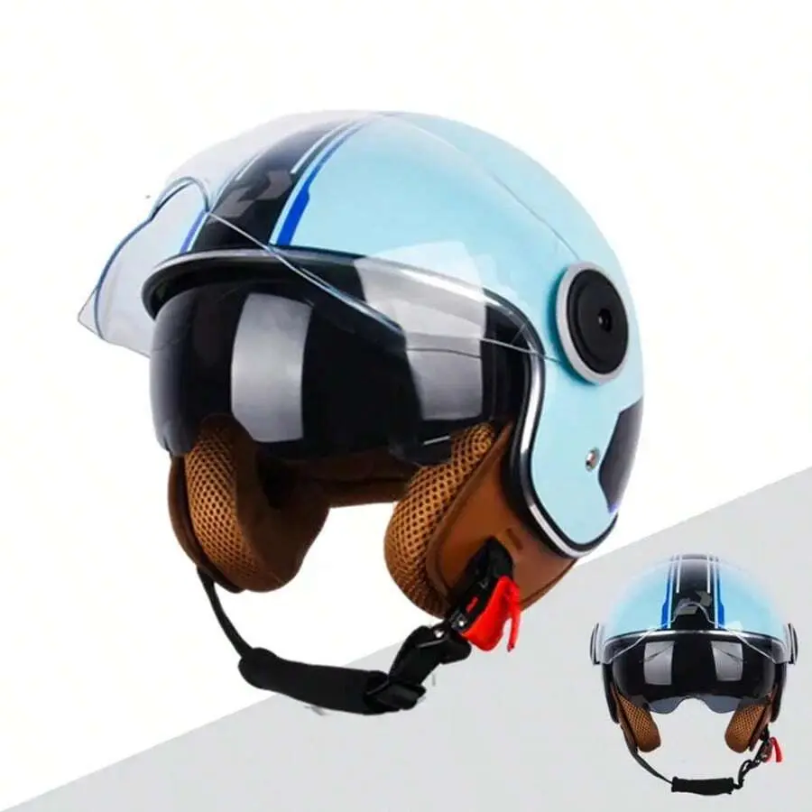 Men's 3/4 Jet Vintage Motorcycle Helmet - Nostalgic Retro Style, High-Quality Leather Construction, Lightweight ABS, Visor Shield, Sun Protection, Summer-Friendly Safety Cap for Cafe Riders & Commutes