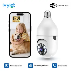 Ivyiot 2K Light Bulb Camera Smart WiFi Security Camera with Auto-Connection Technology, 360 View & 2-Way Audio for Baby/Pet/Store, Simple E27 Plug & Play Design