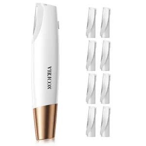 VIKICON Vibrazor - Fuzz Off Dermaplaning Facial Tool with Lights - Instantly Removes Peach Fuzz & Exfoliates for Smoother Brighter Skin, Vibrating Peach Fuzz Remover, w/ 8 Refills JPN Stainless Steel Blade, Perfect Present for Woman Friend Family Gift