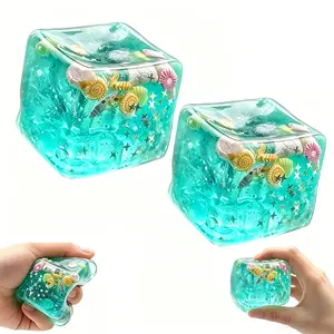 1/2pcs Ice Cubes Marine Shells Squishies Toy, Ice Cube Squishy, Ice Cubes Stress Balls, Soft Slow Rise Squishies Relax Sensory Toy, Water Stripe Sensory Squeeze Toy with Shells